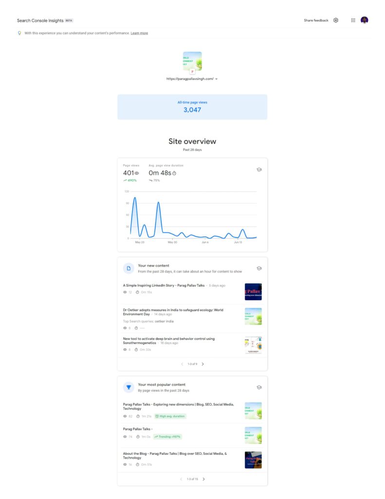 search console insights beta preview