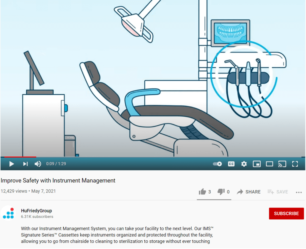 Animated video depicting dental equipment